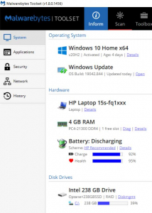 Screenshot of Computer Diagnostic Software